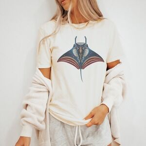 Ornate Manta Ray Graphic Tee with Gold Celestial Accents